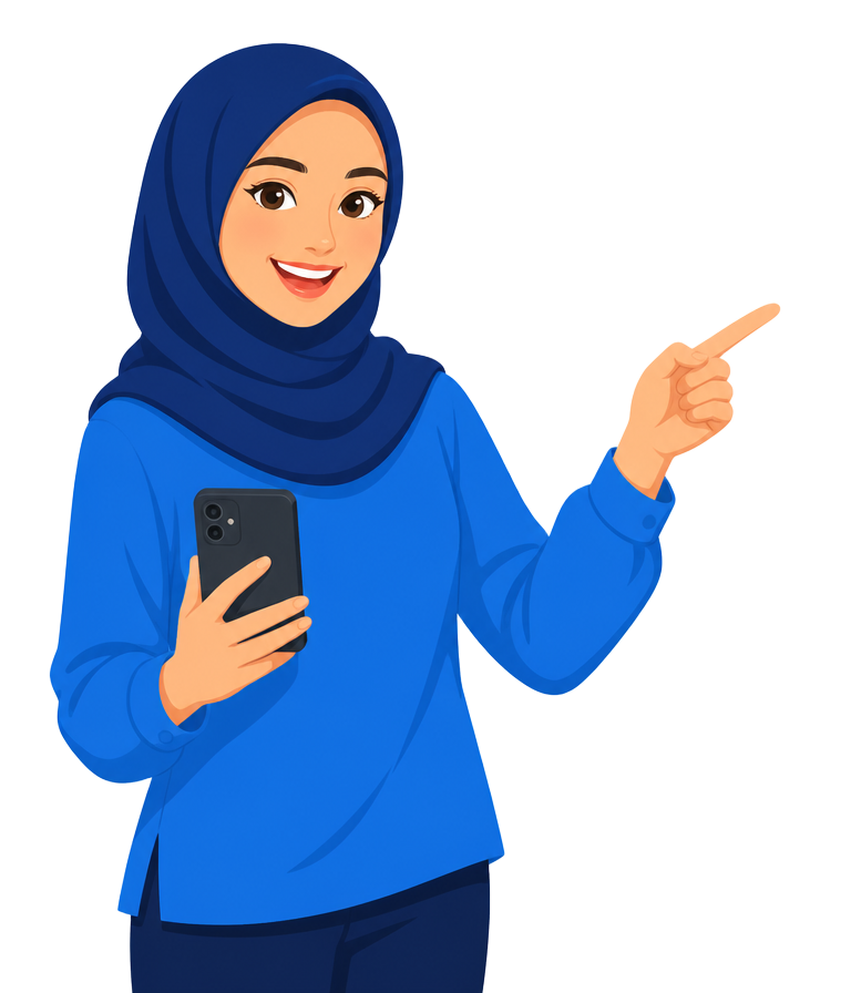 Ilustrasi perempuan berhijab menunjuk ke ajakan bergabung