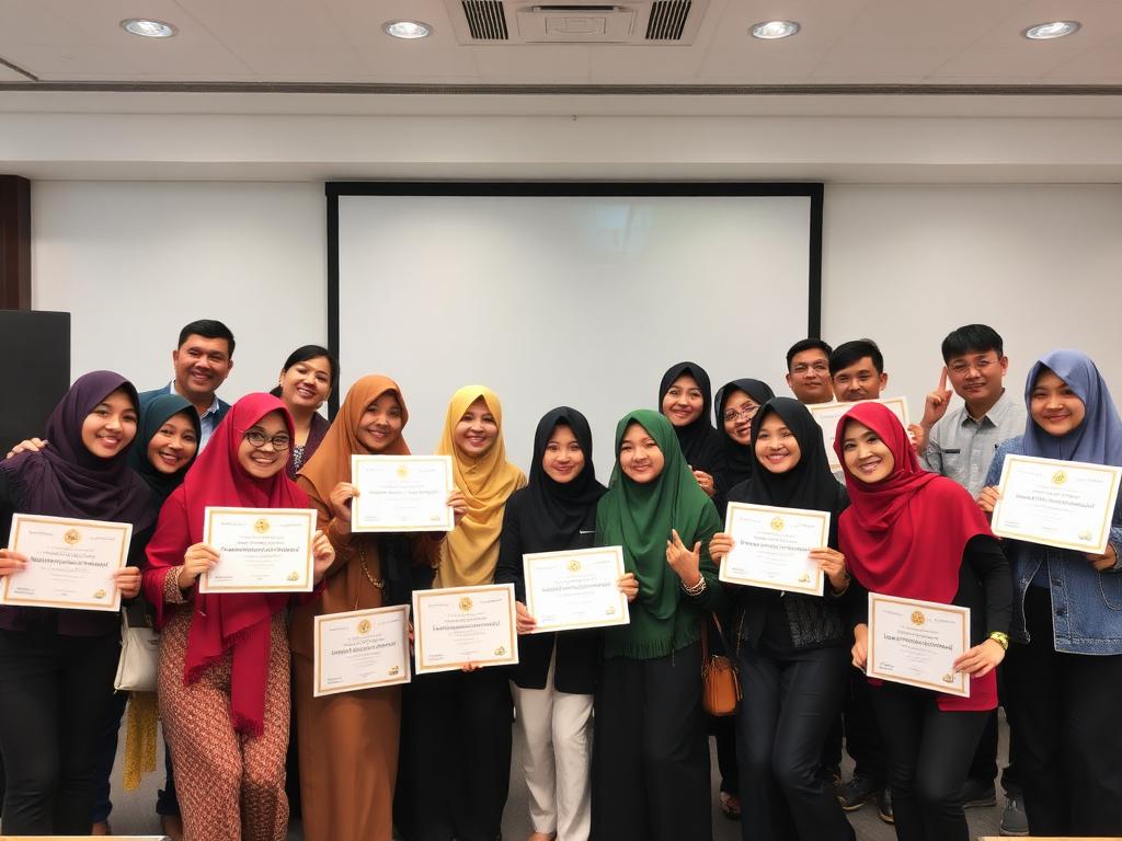 Foto bersama peserta workshop sambil memegang sertifikat